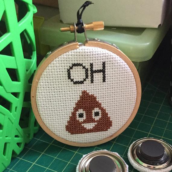 Oh Poop Emoji Funny Counted Cross Stitch DIY KIT Beginner