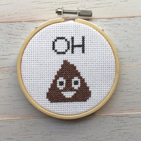 Oh Poop Emoji Funny Counted Cross Stitch DIY KIT Beginner